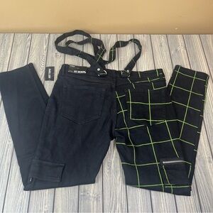NEW Hot Topic HT Denim Black & Green Split Grid Stinger Jeans Men's 36 x 32